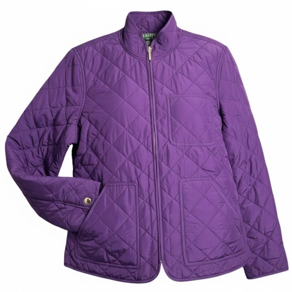 Lauren Ralph Lauren Women’s L Purple Quilted Jacket Outerwear Chic Luxe EUC